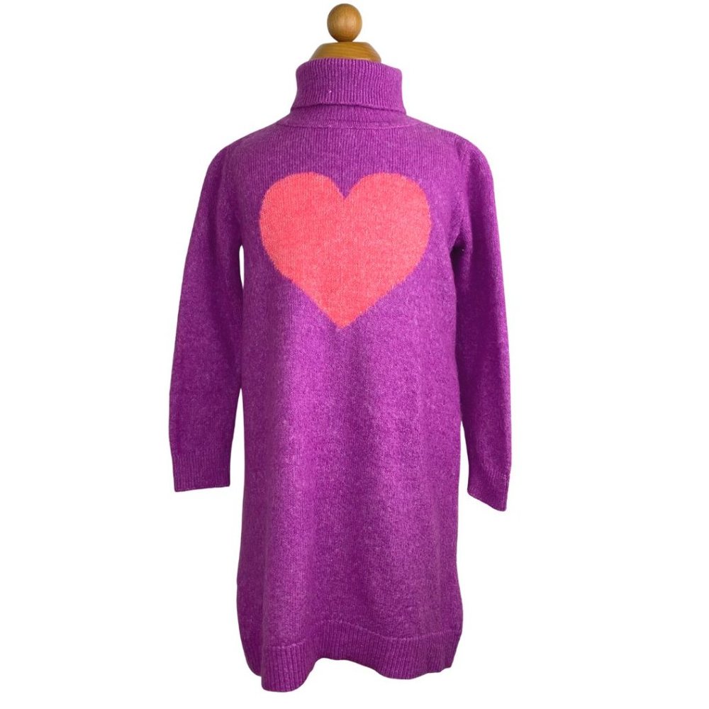 GAP Turtle Neck Long Sleeve Sweater Dress with Heart Design Magenta Coral 4T